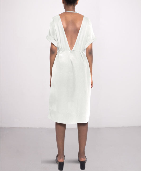 Knee-length day silk dress in Off white SL RN