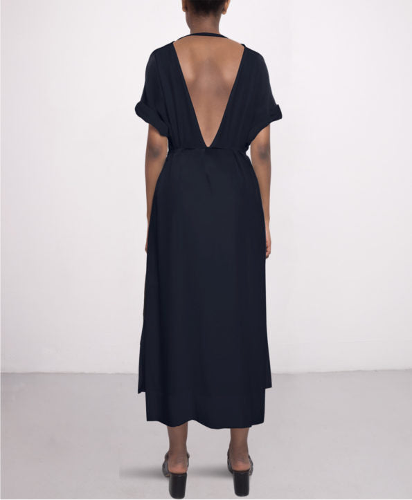 Dark blue long silk dress in SL RN