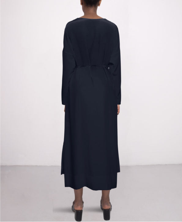 Long day silk dress in Navy blue LS VN