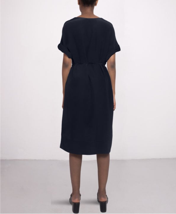 Knee-length day silk dress in Navy blue SL VN