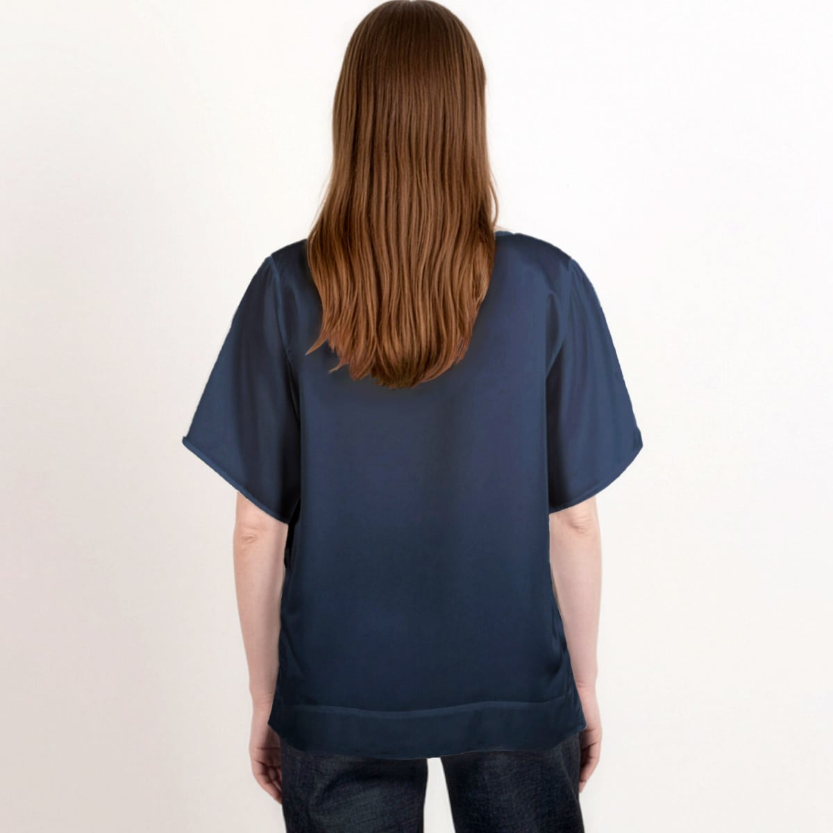 Oversized Tee in Silk Crepe – Navy Blue Elegance