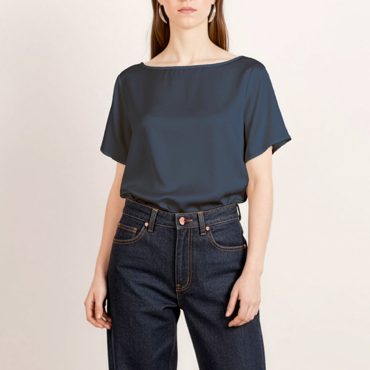 Oversized Tee in Silk Crepe – Navy Blue Elegance
