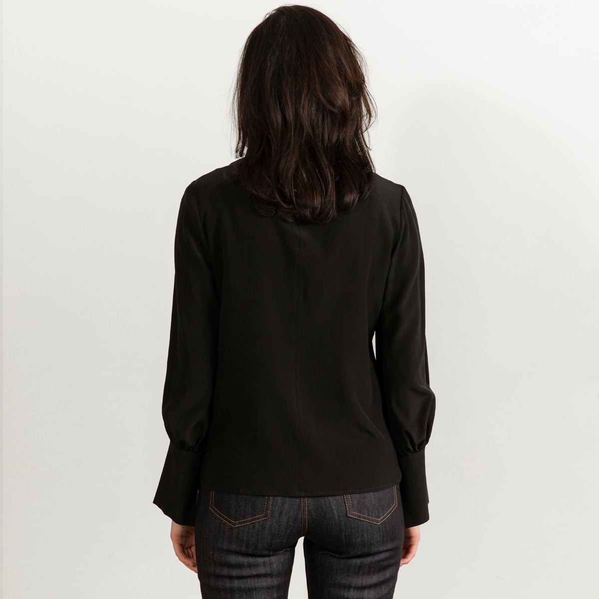 Bow tie blouse black silk