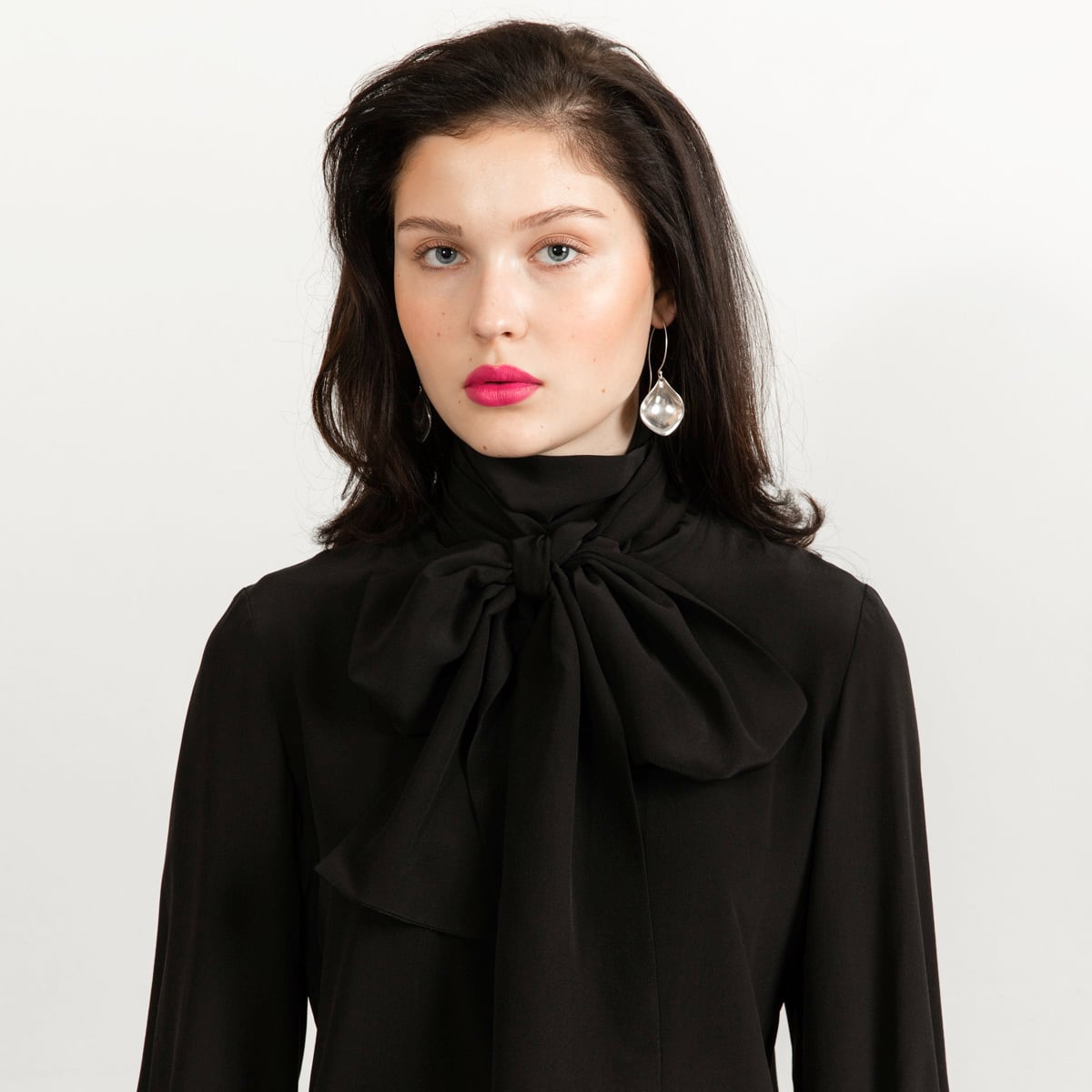 Bow tie blouse black silk
