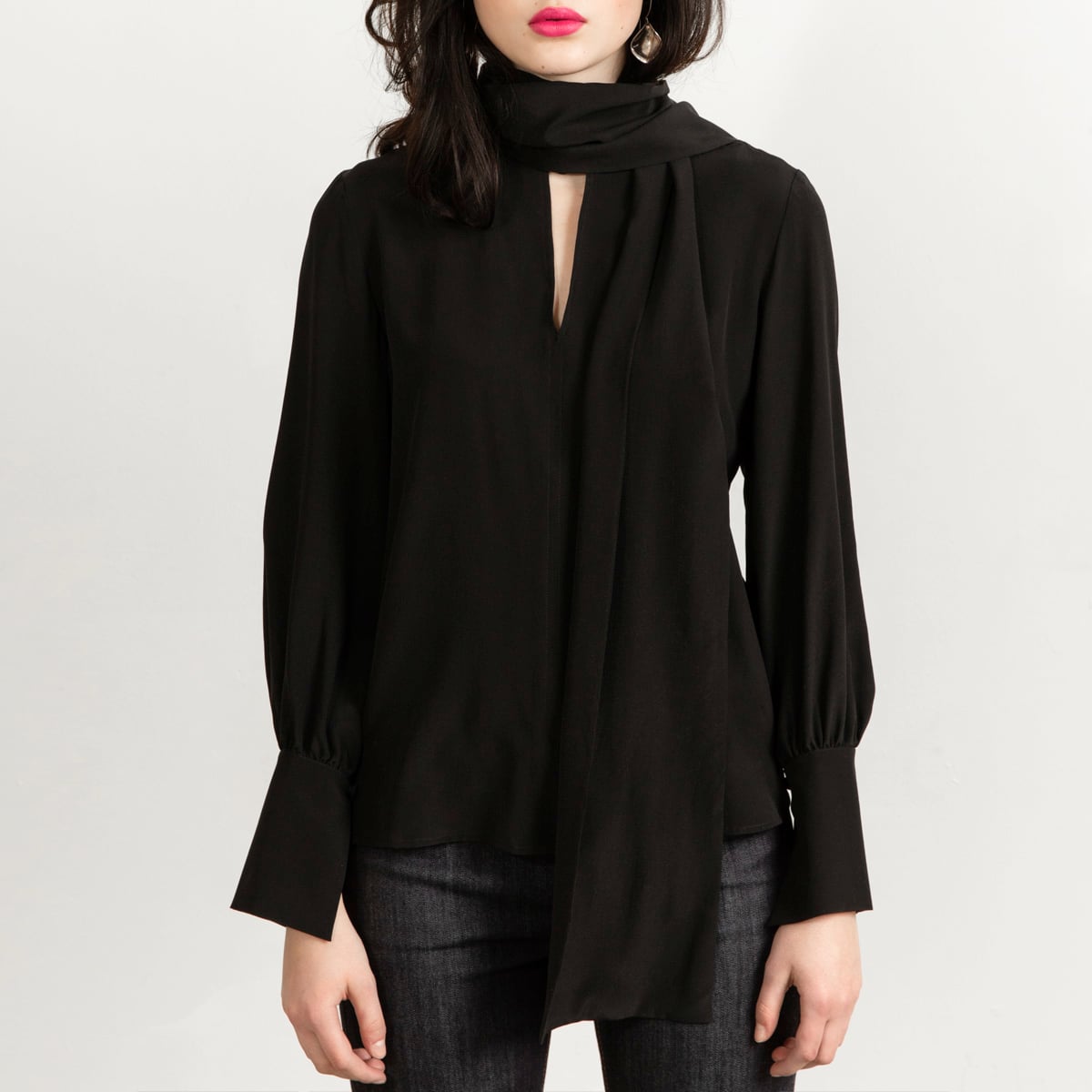Bow tie blouse black silk