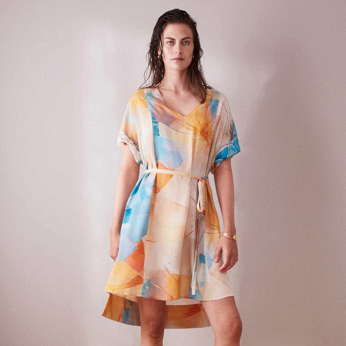 Relaxed Day Dress with Colourful Umbrella print