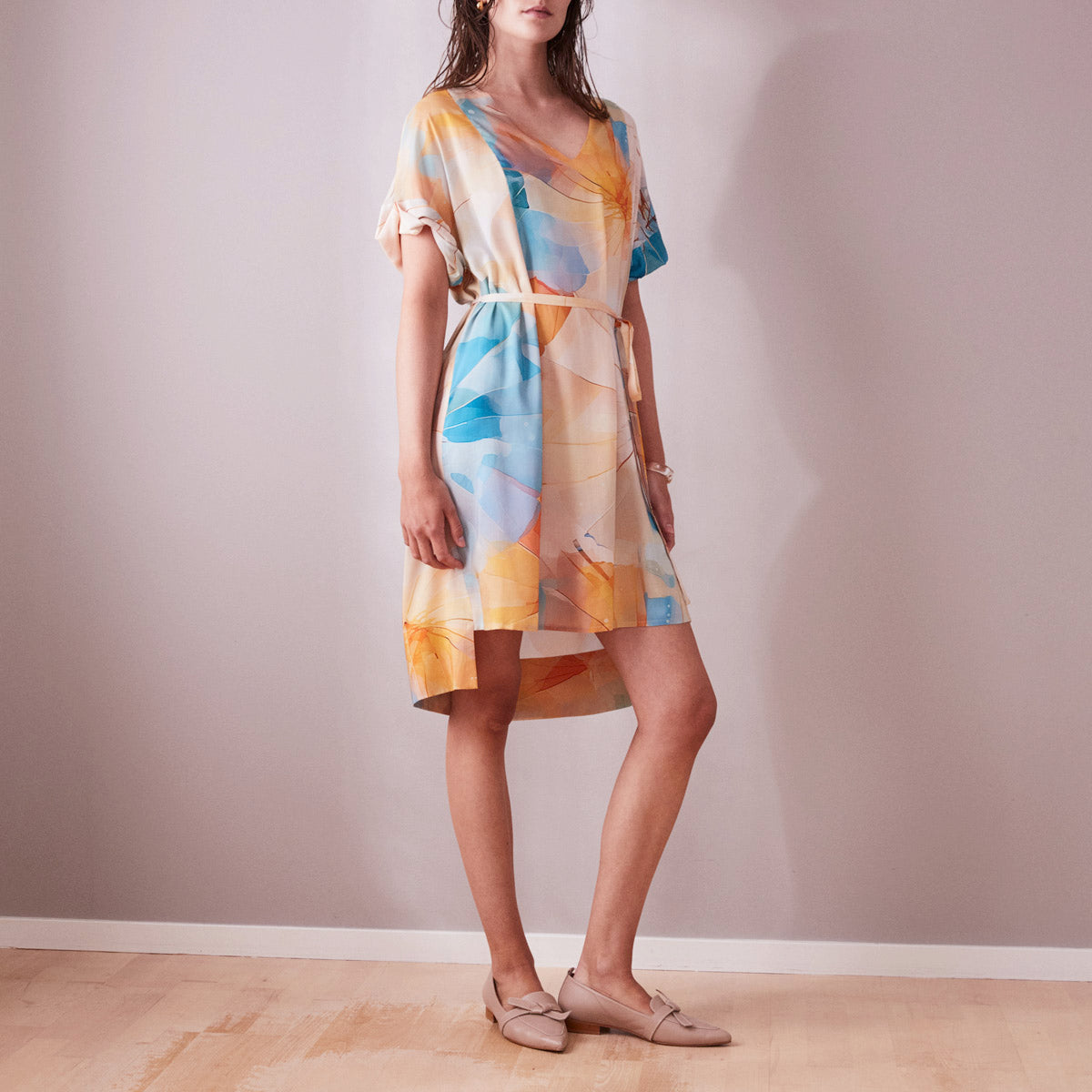 Relaxed Day Dress with Colourful Umbrella print