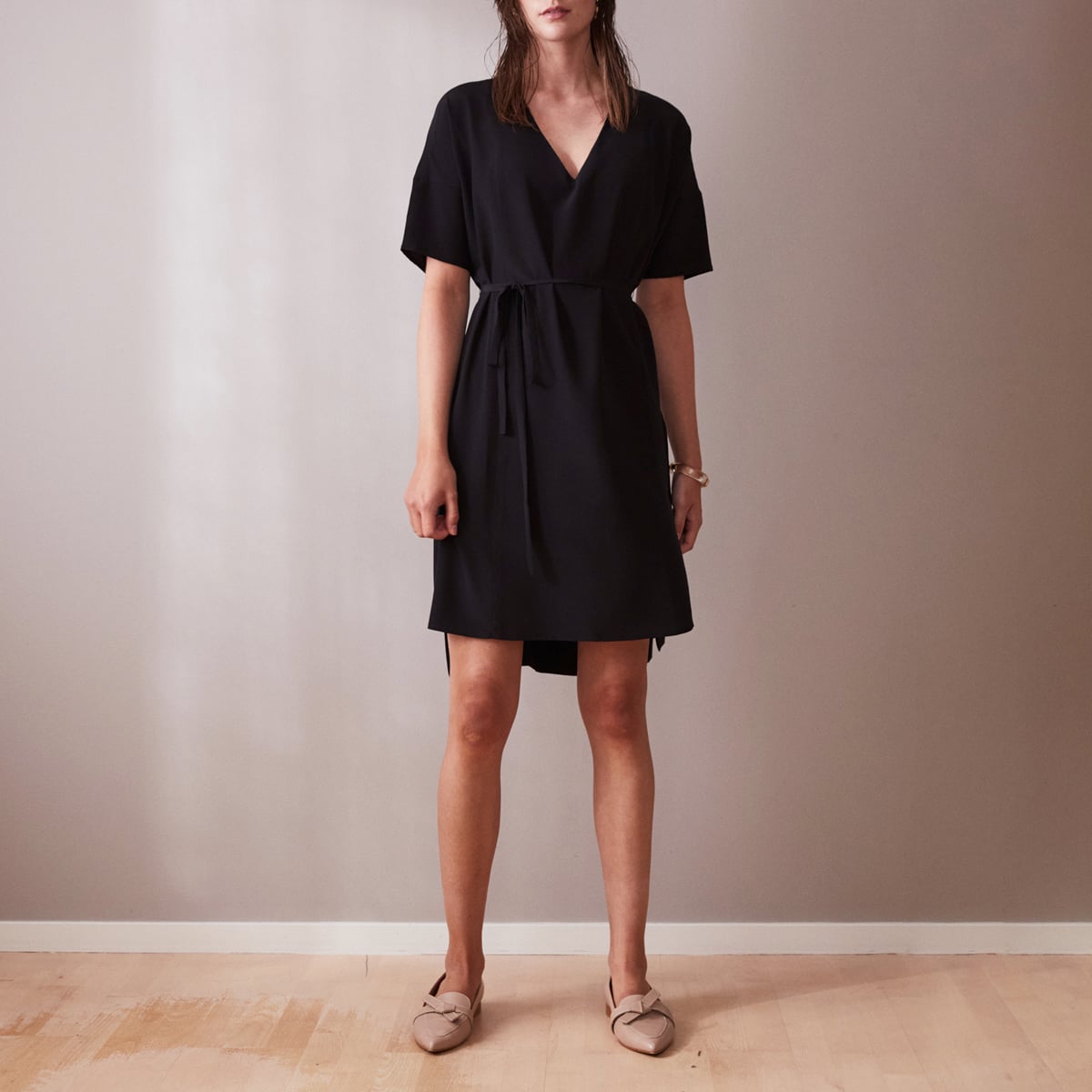 Short black silk dress Day