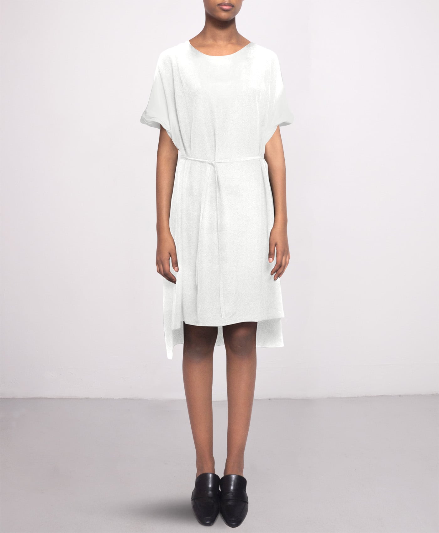 Knee-length day silk dress in Off white SL RN