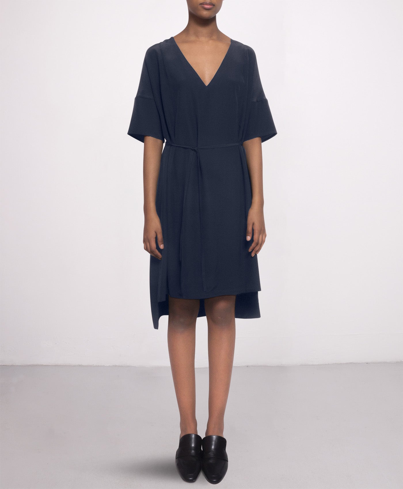silk dress navy blue