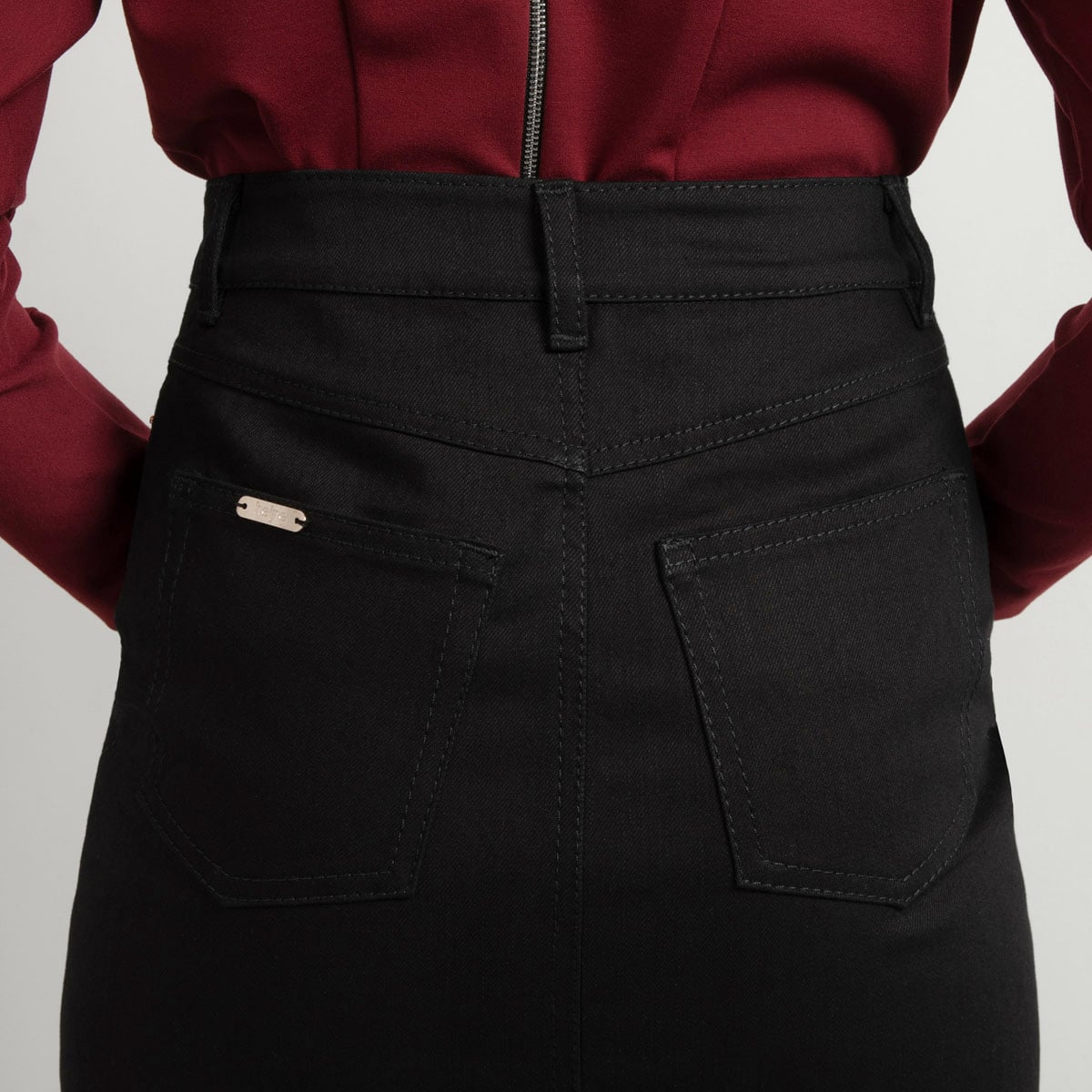 Custom-fit black denim skirt