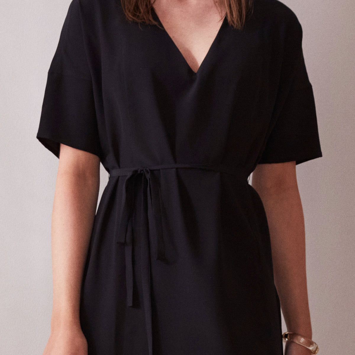 Short black silk dress Day