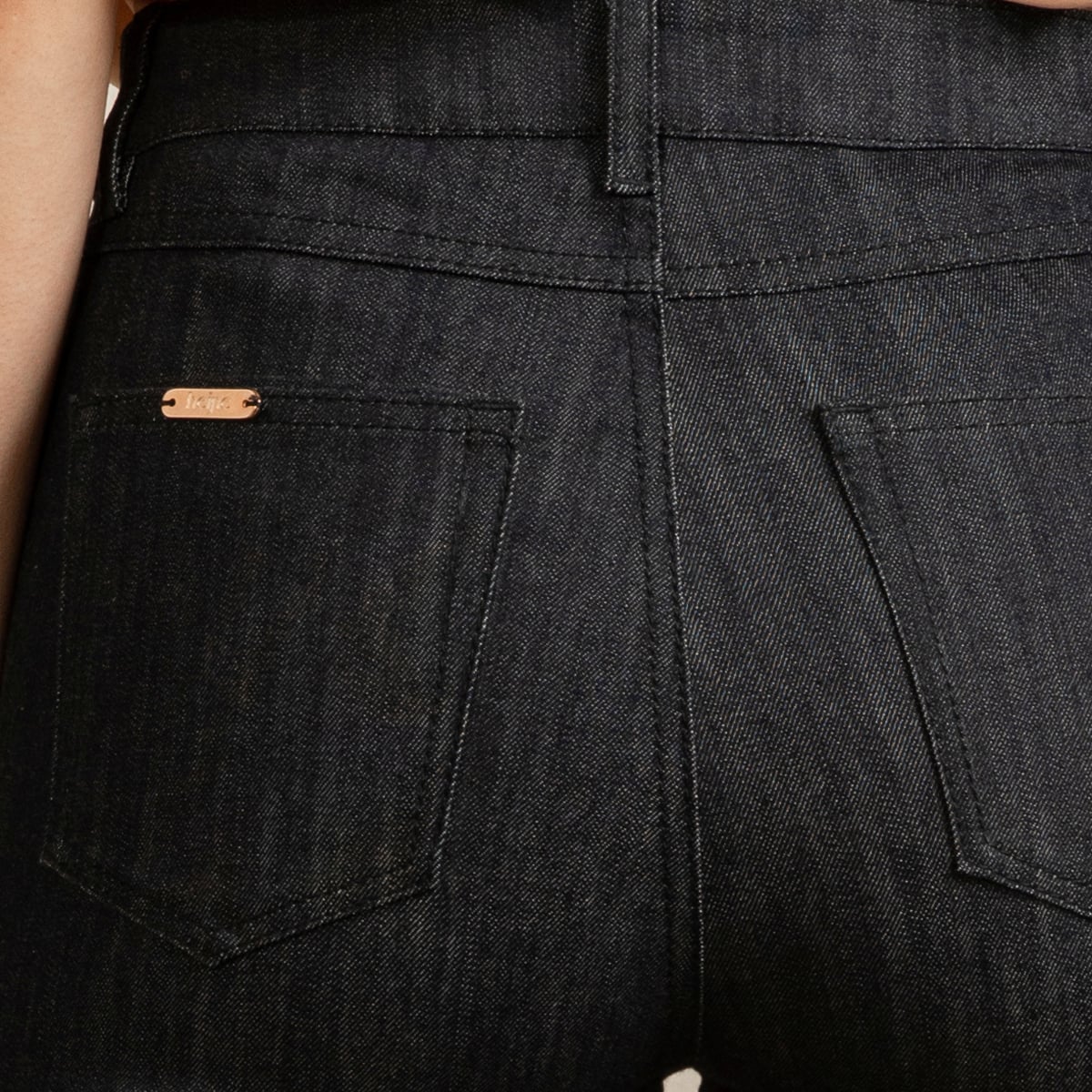 Dark blue wide leg jeans with matching stitches