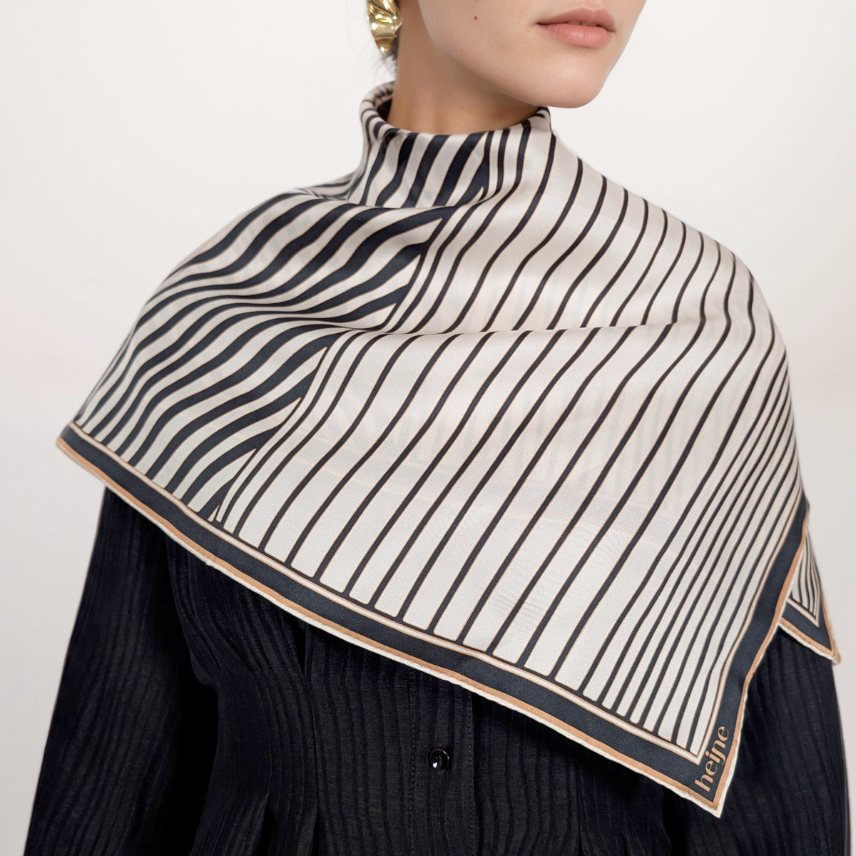 Double Date Silk scarf with black stripes