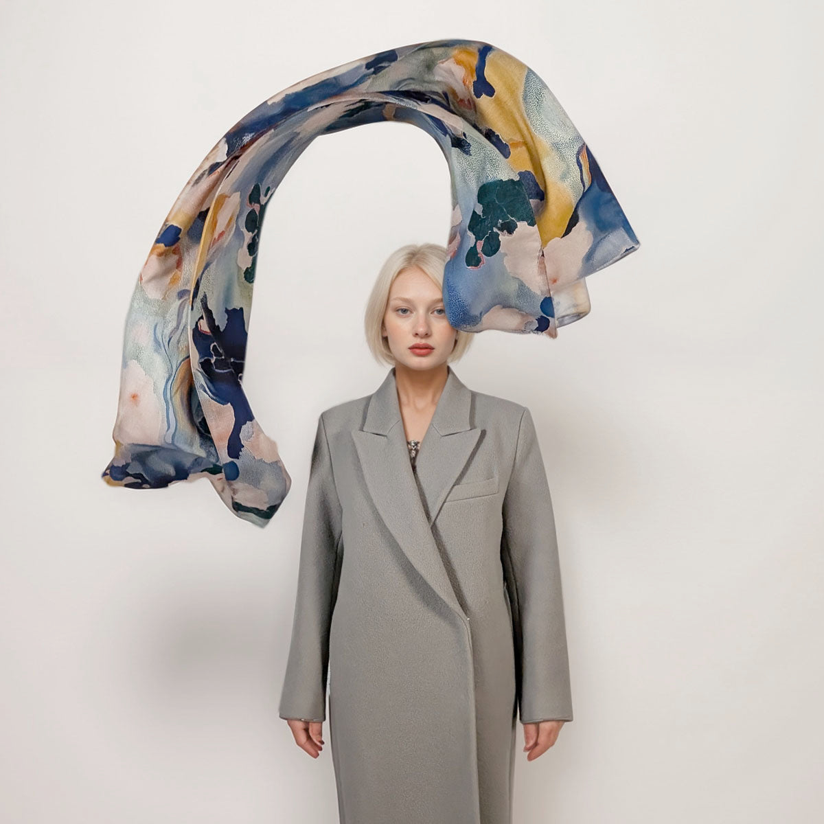 Wool and silk scarf Painted Flower