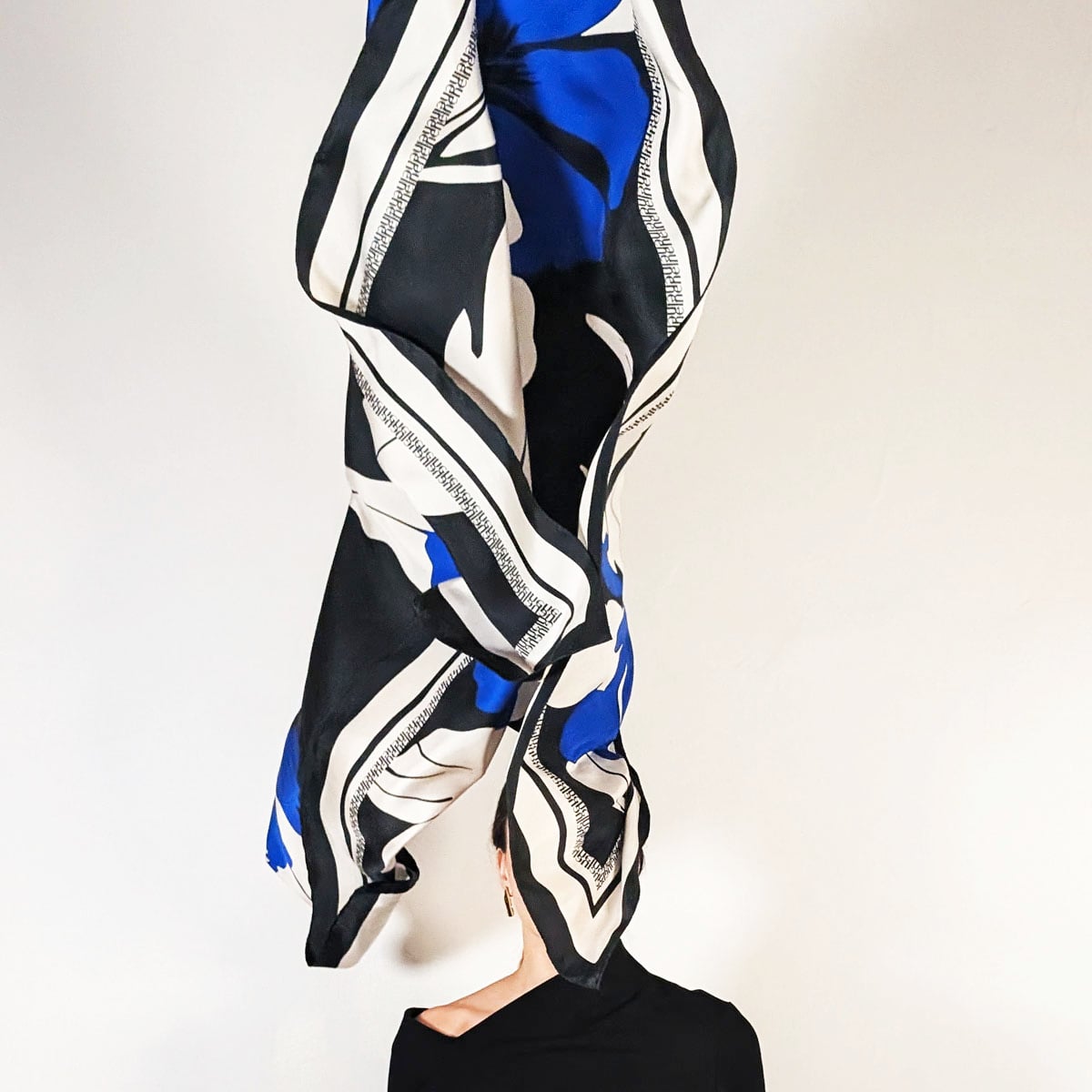 Large silk scarf Blue Flower