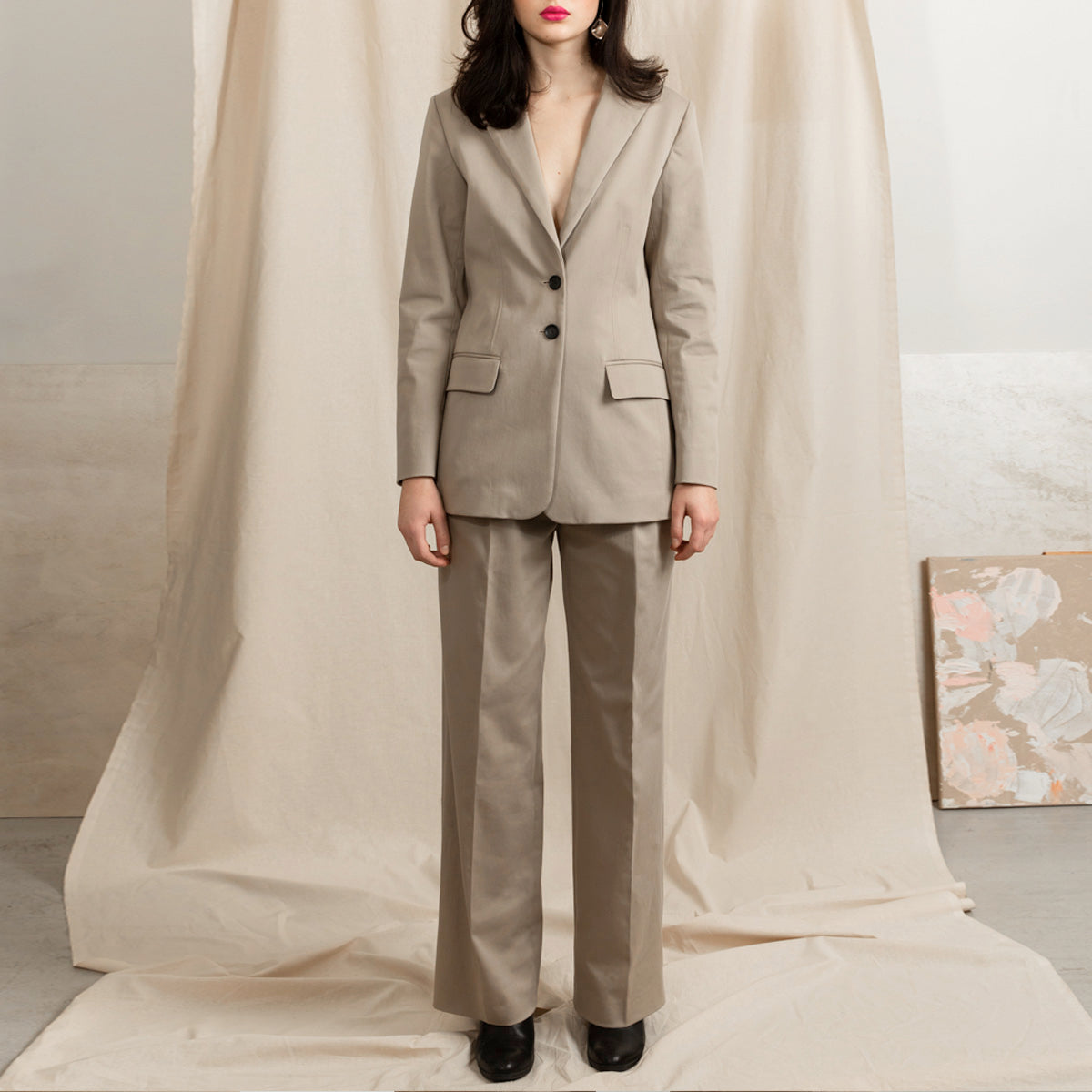 SWIPE pleated cotton stretch pants long