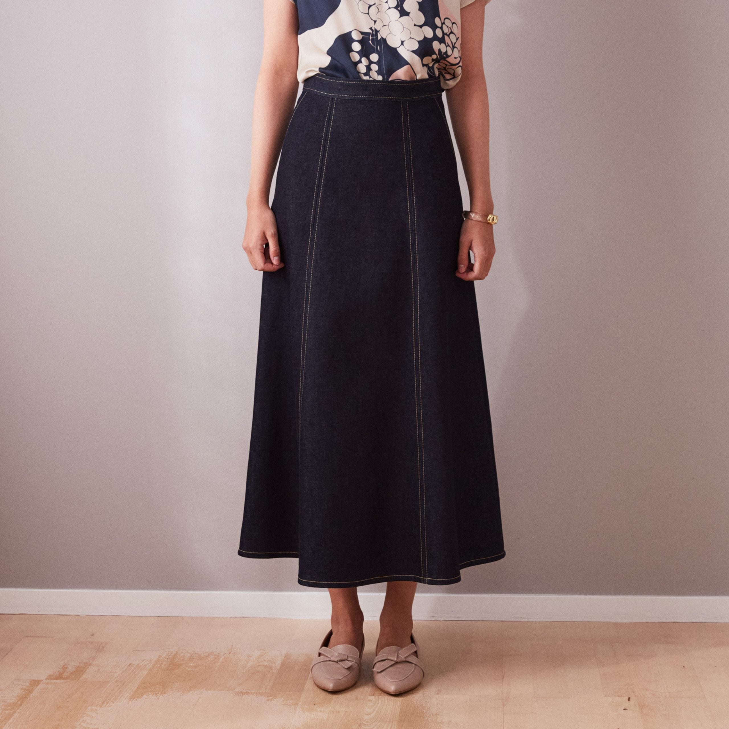 Wide jeans skirt Flow in dark blue denim