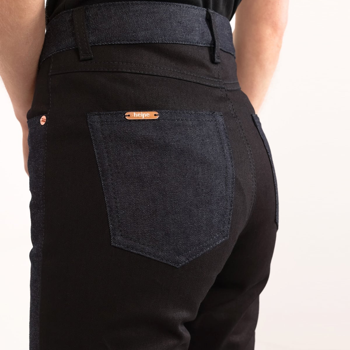 Straight leg colour block jeans in dark blue and black