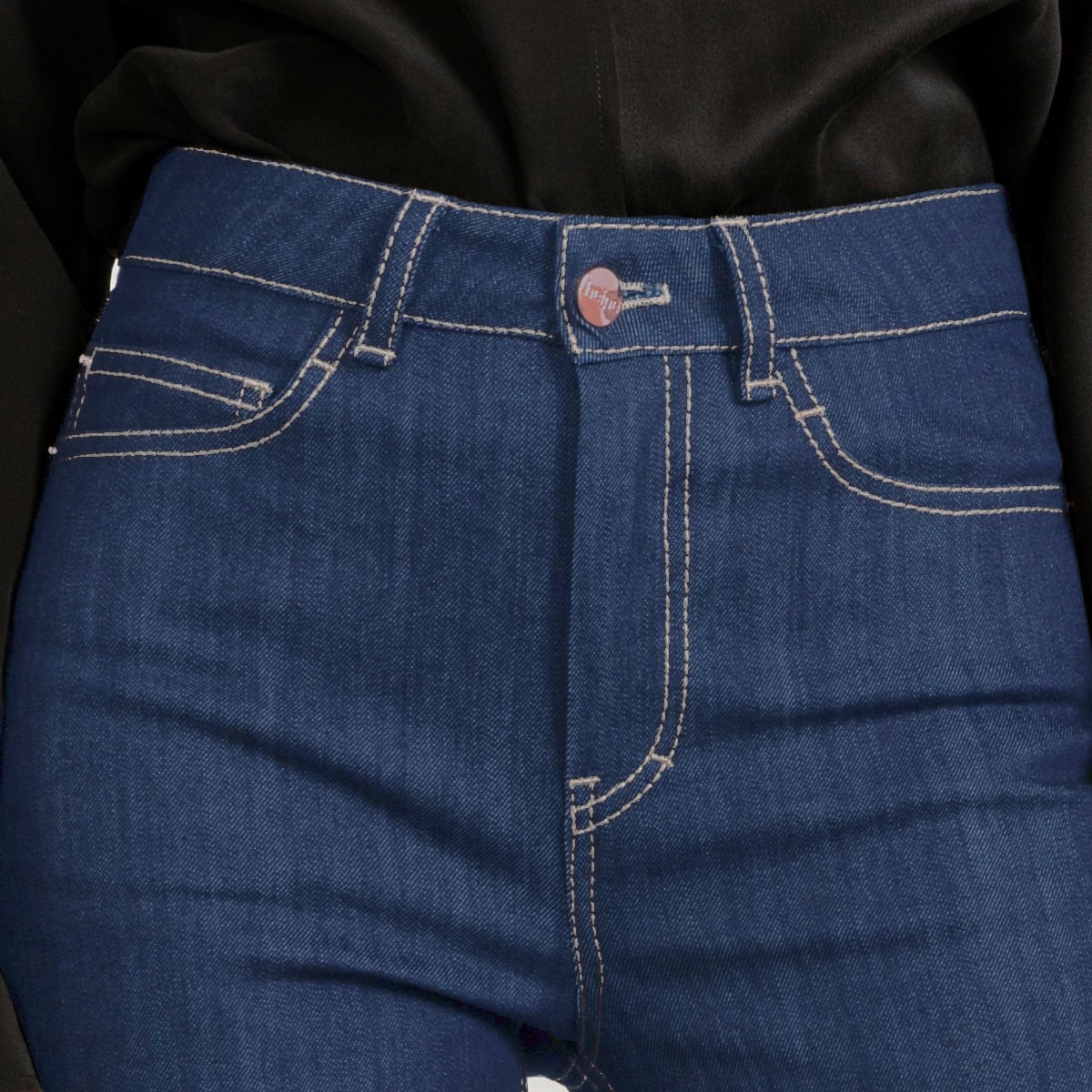 Mid blue wide leg jeans, off-white stitch