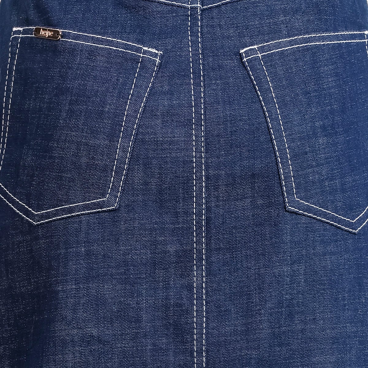 Mid blue midi denim skirt white stitching