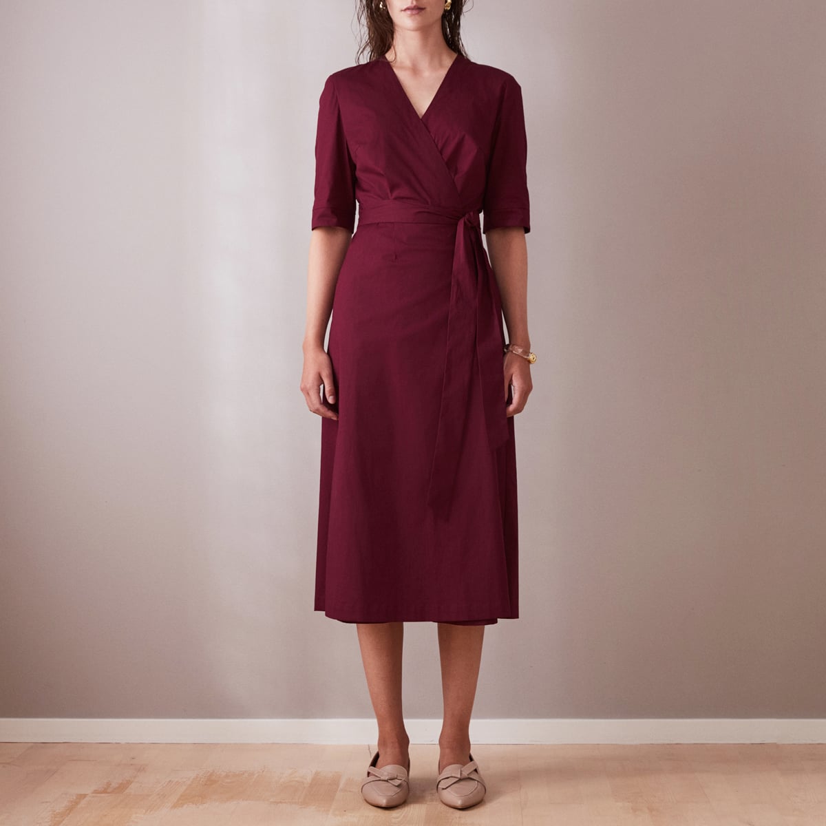 Wine Red Wrap Midi Dress