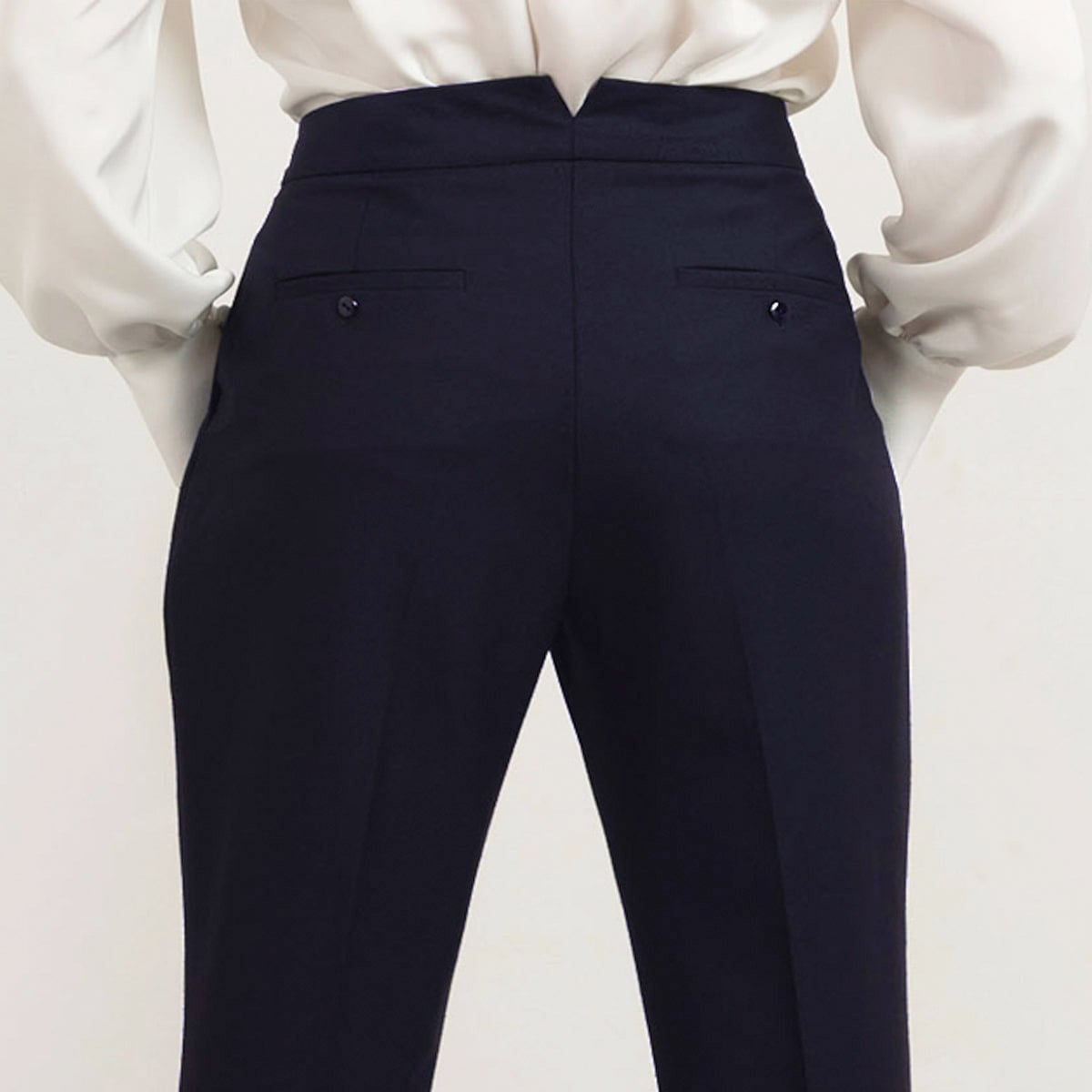 Long navy pleated wool trouser
