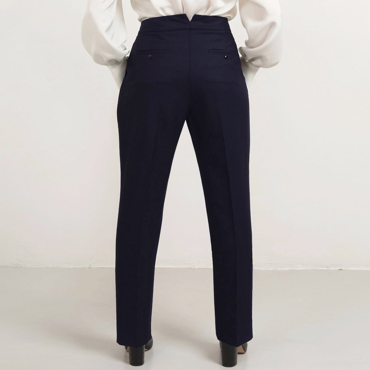 Long navy pleated wool trouser