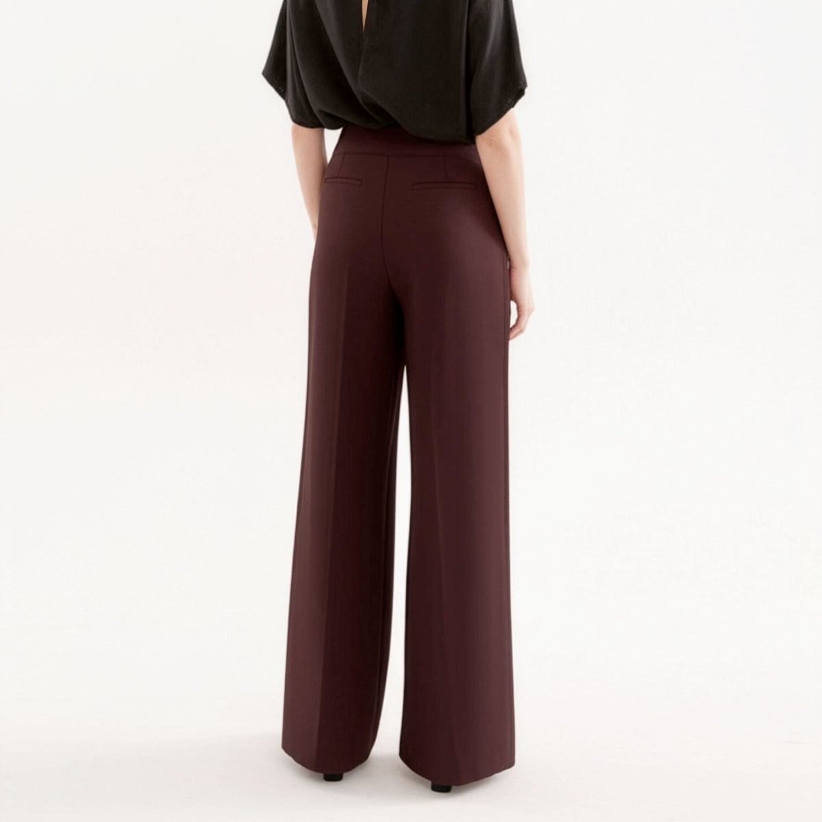 Paris Wide Wool Trousers Burgundy
