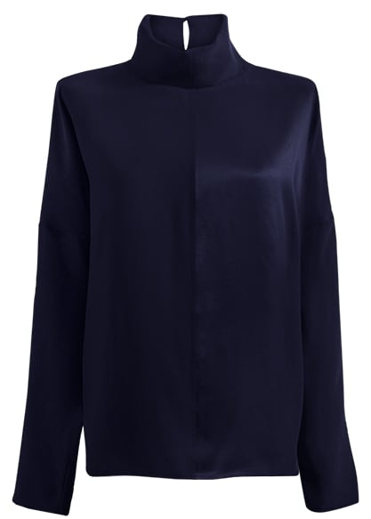 Revolution silk top in Navy blue LS CN