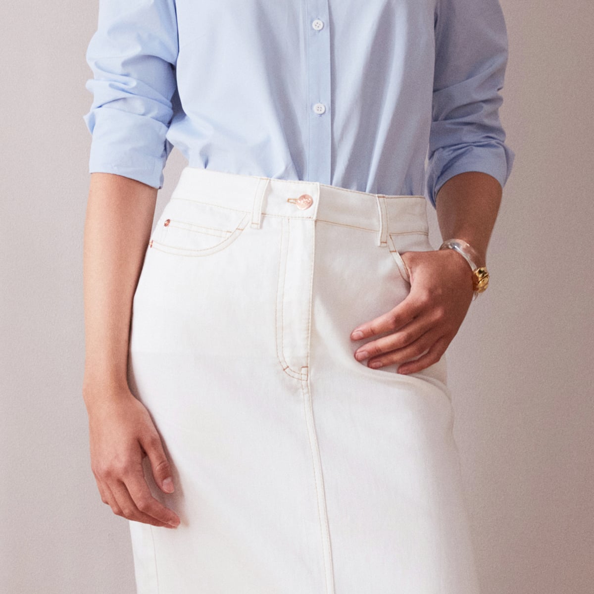 5 PKT Midi Skirt -White