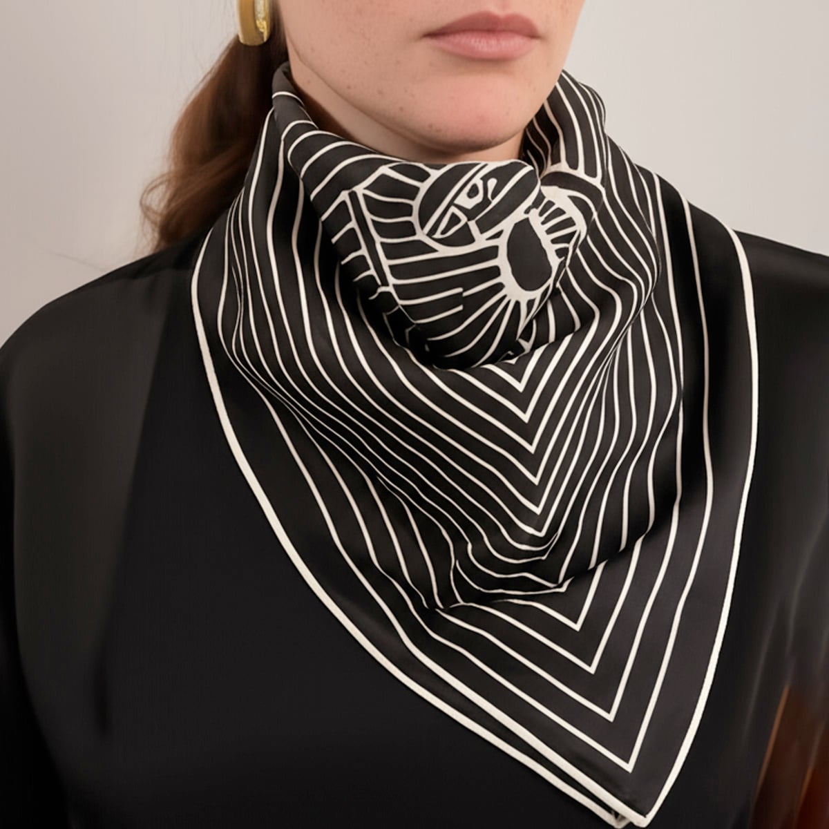 Silk scarf Signature Stripes Black
