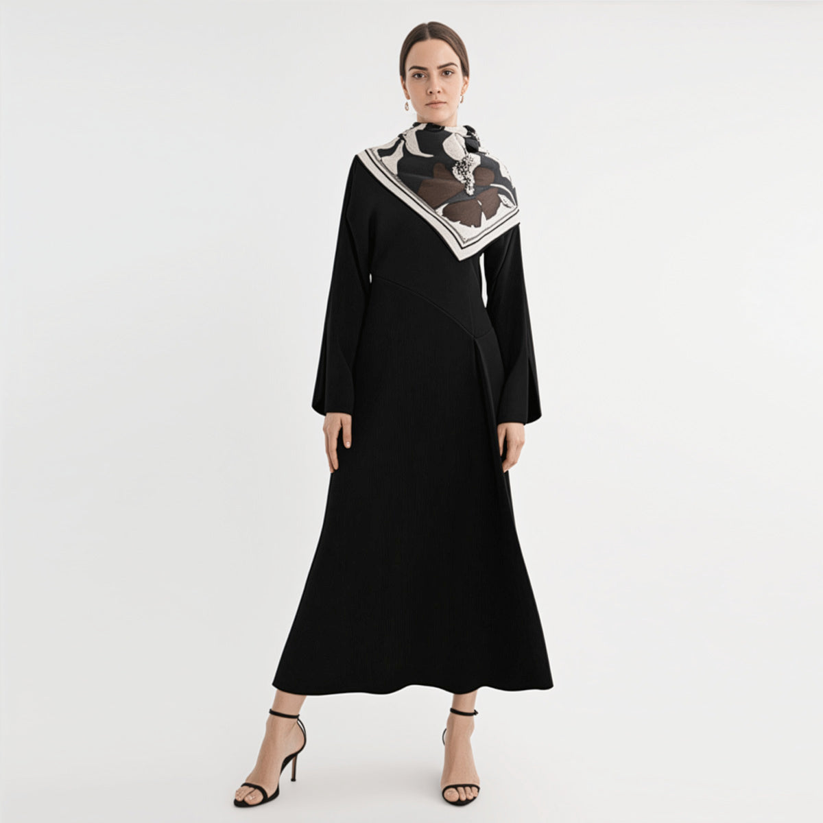 Silk Scarf Flower Brown