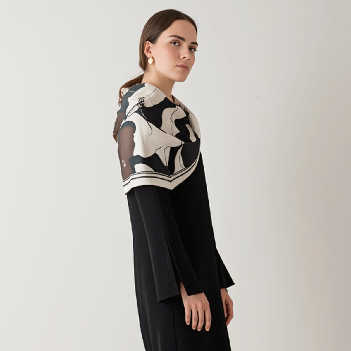 Silk Scarf Flower Brown