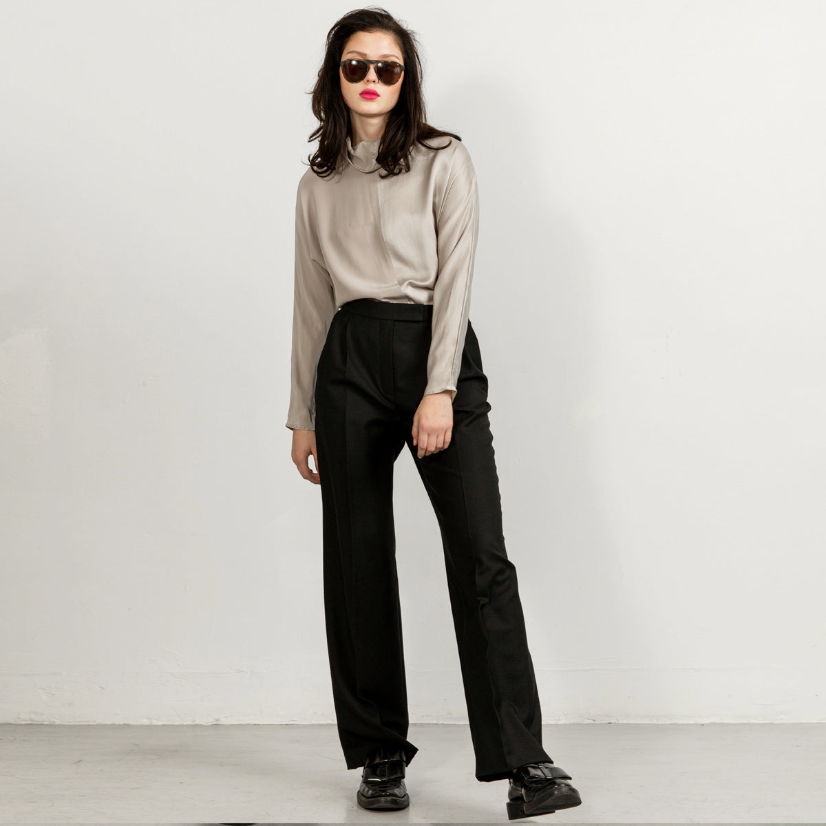 Swipe wide leg long wool pants