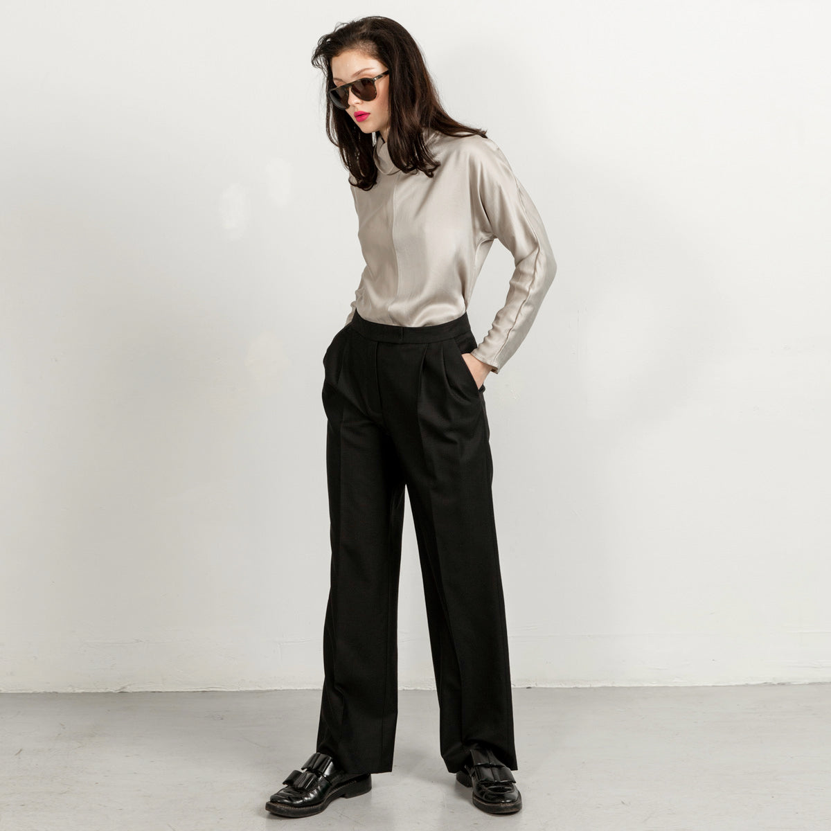 Swipe wide leg long wool pants