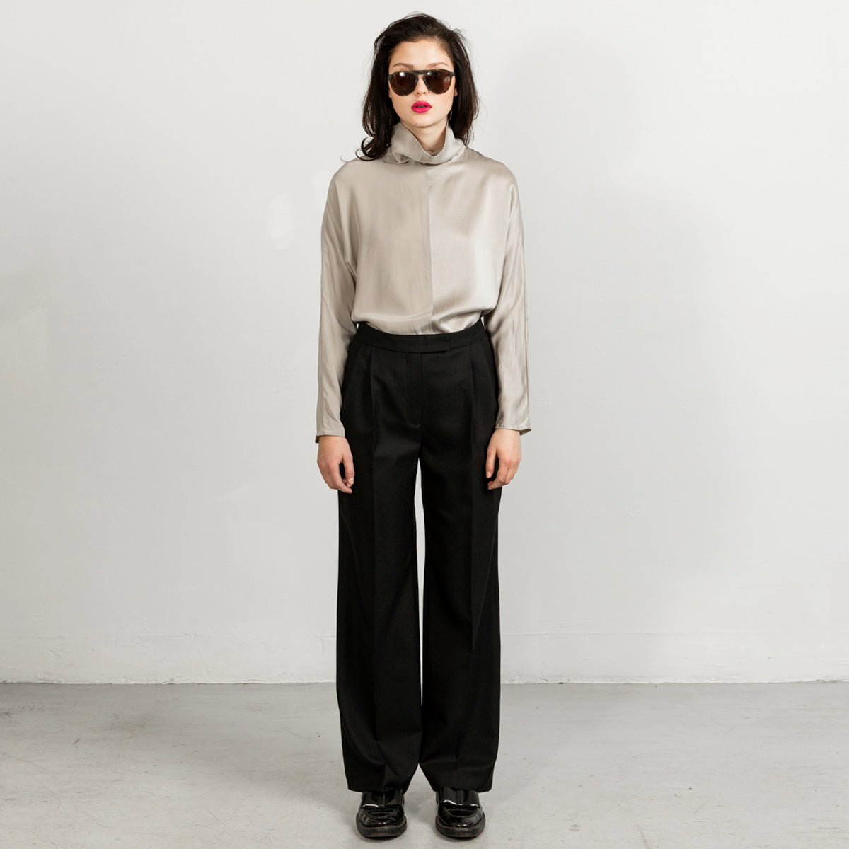 Swipe wide leg long wool pants