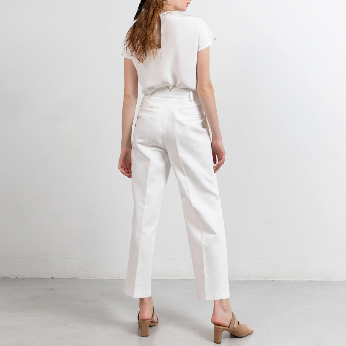 Linen mix cropped wide pants Swipe