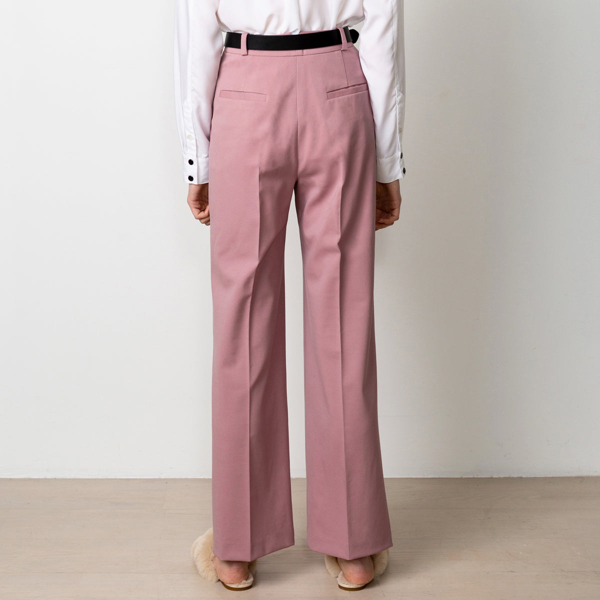 Pink wide leg long wool pants Swipe