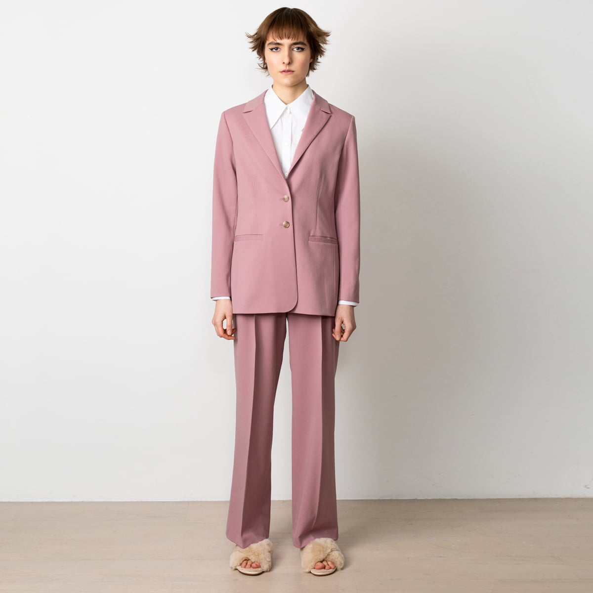 Pink wide leg long wool pants Swipe