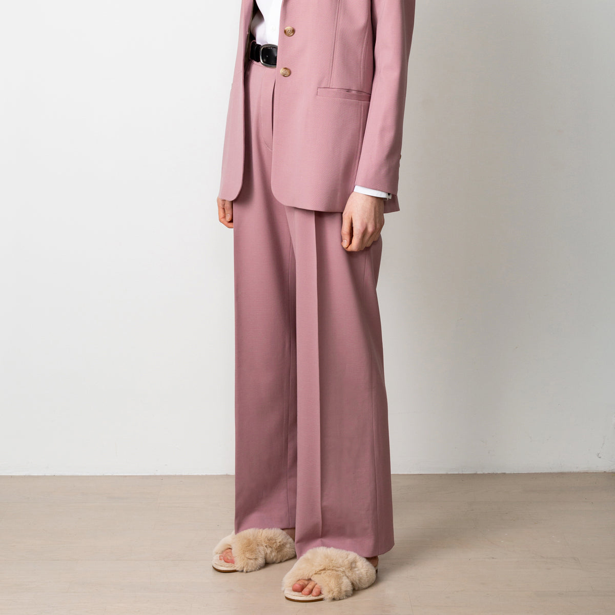Pink wide leg long wool pants Swipe