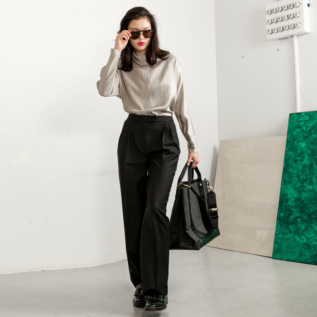 Swipe wide leg long wool pants