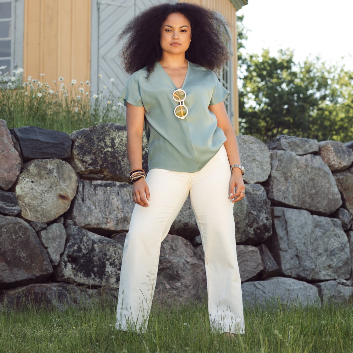 LONG WHITE WIDE LEG 5-POCKET PANTS