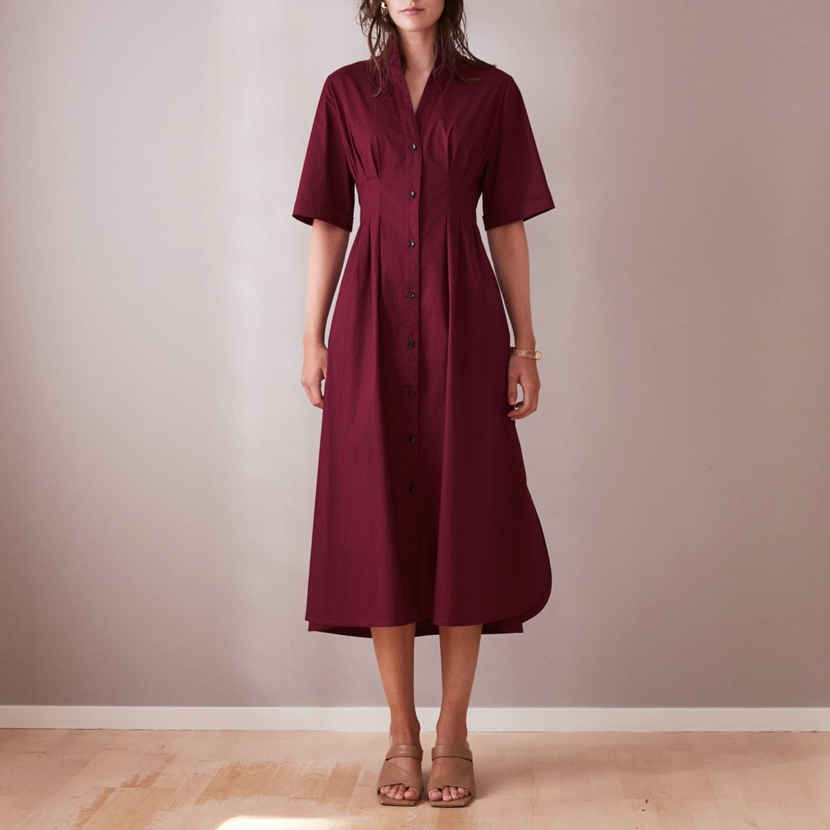 Åsa wine red shirt dress cotton-midi length