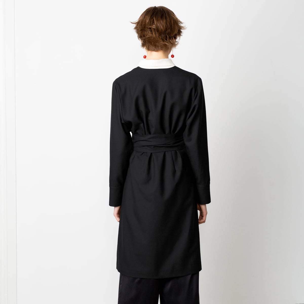 Wrap dress in black wool