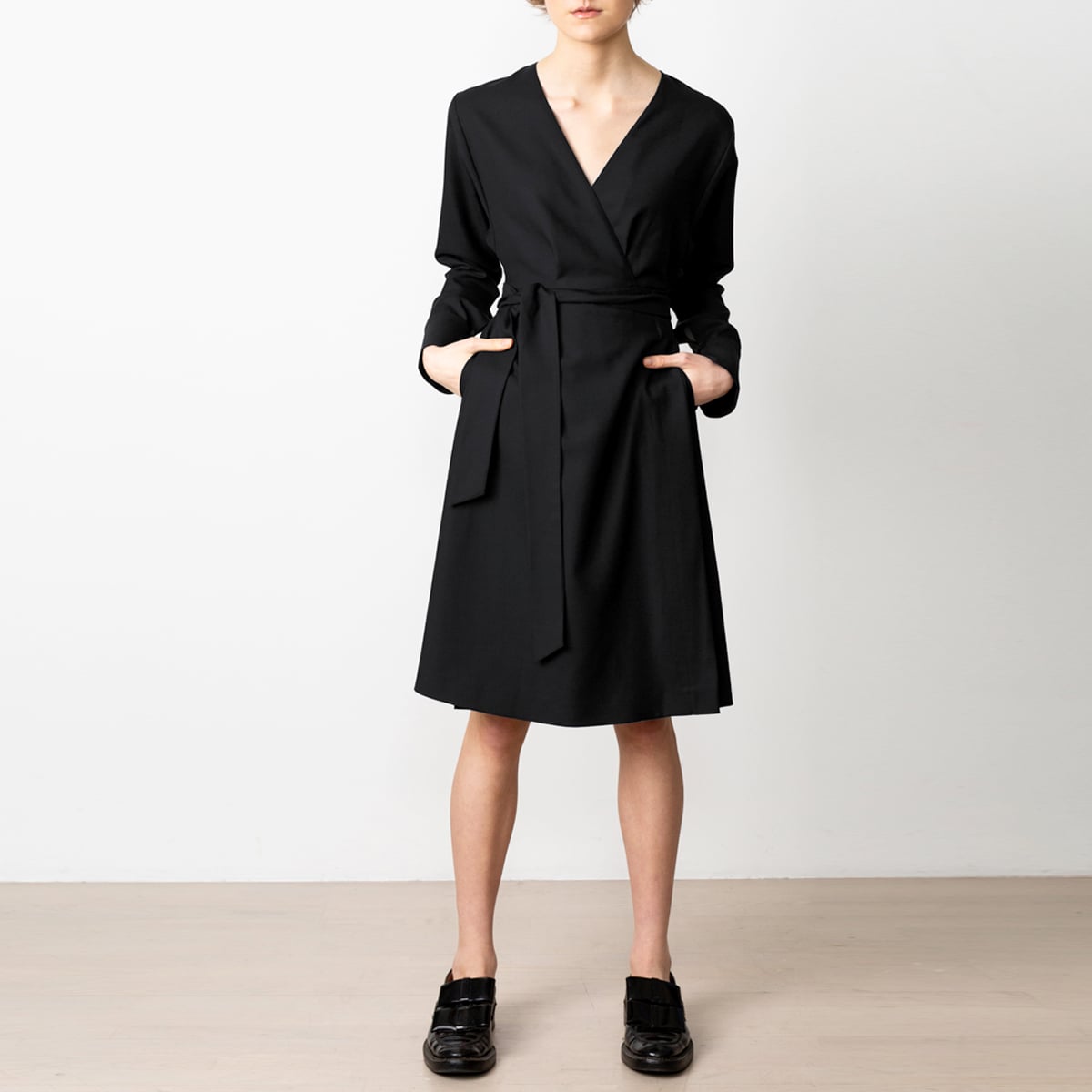 Wrap dress in black wool