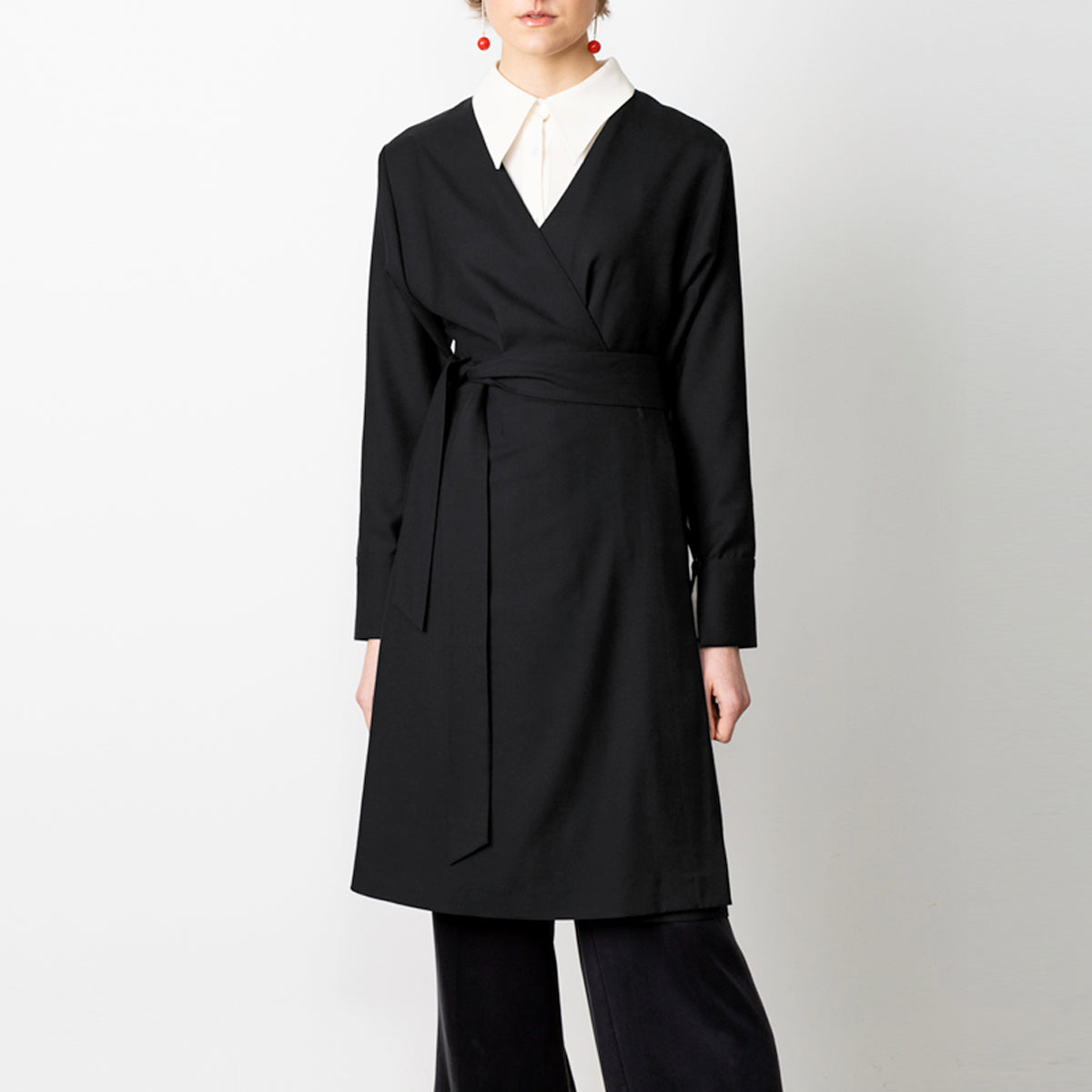 Wrap dress in black wool