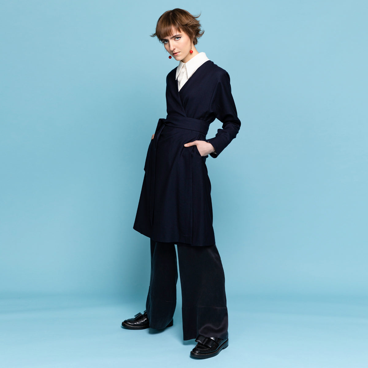 Wrap dress in navy wool