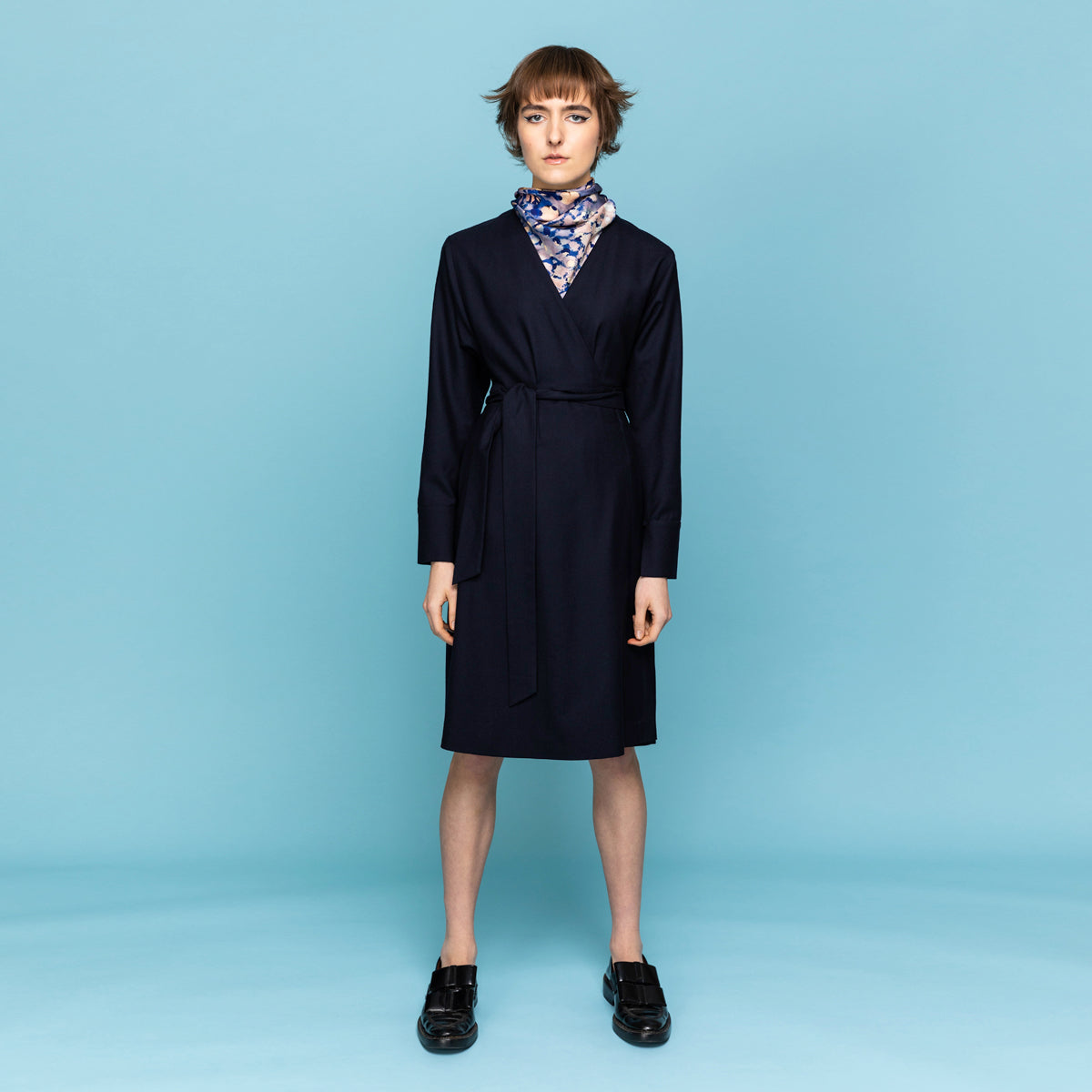 Wrap dress in navy wool