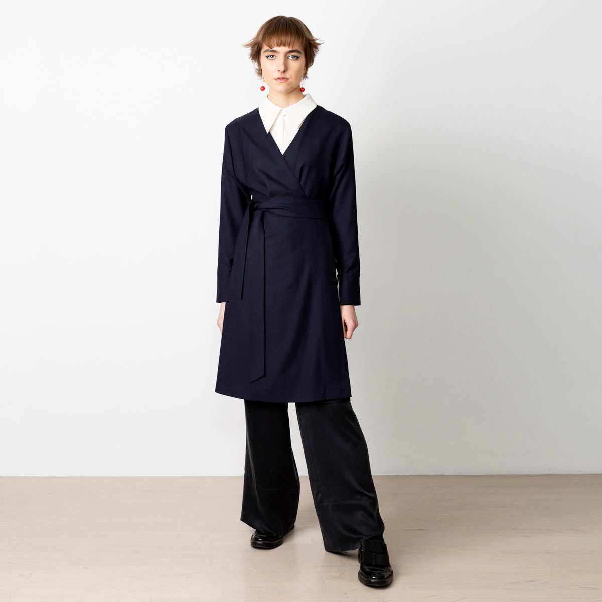 Wrap dress in navy wool